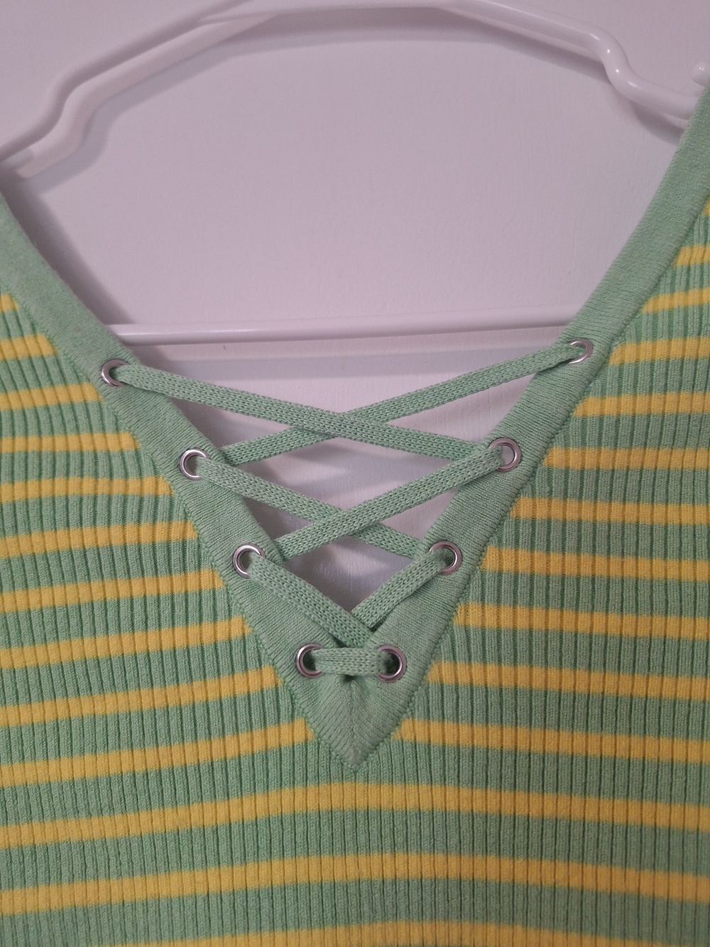 Urban Outfitters BDG Green & Yellow Striped Lace-Up Ribbed Crop Top - Picture 2 of 6